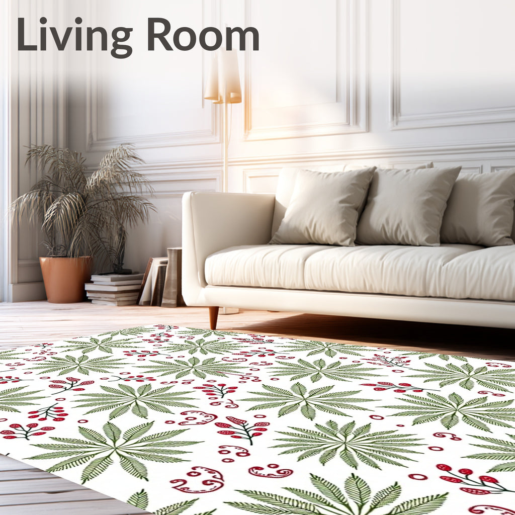 Hand Drawn Emerald Leaf Berry Burst Rug