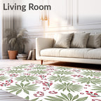 Hand Drawn Emerald Leaf Berry Burst Rug