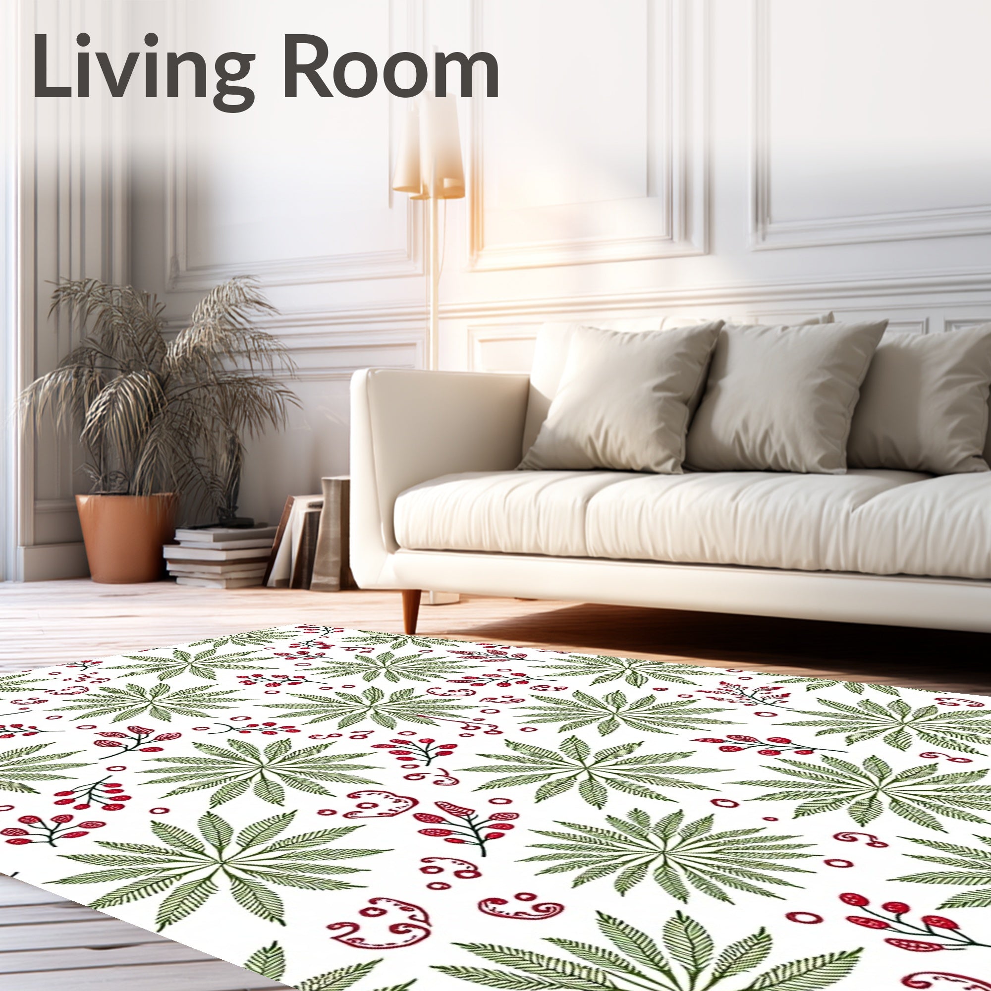 Hand Drawn Emerald Leaf Berry Burst Rug