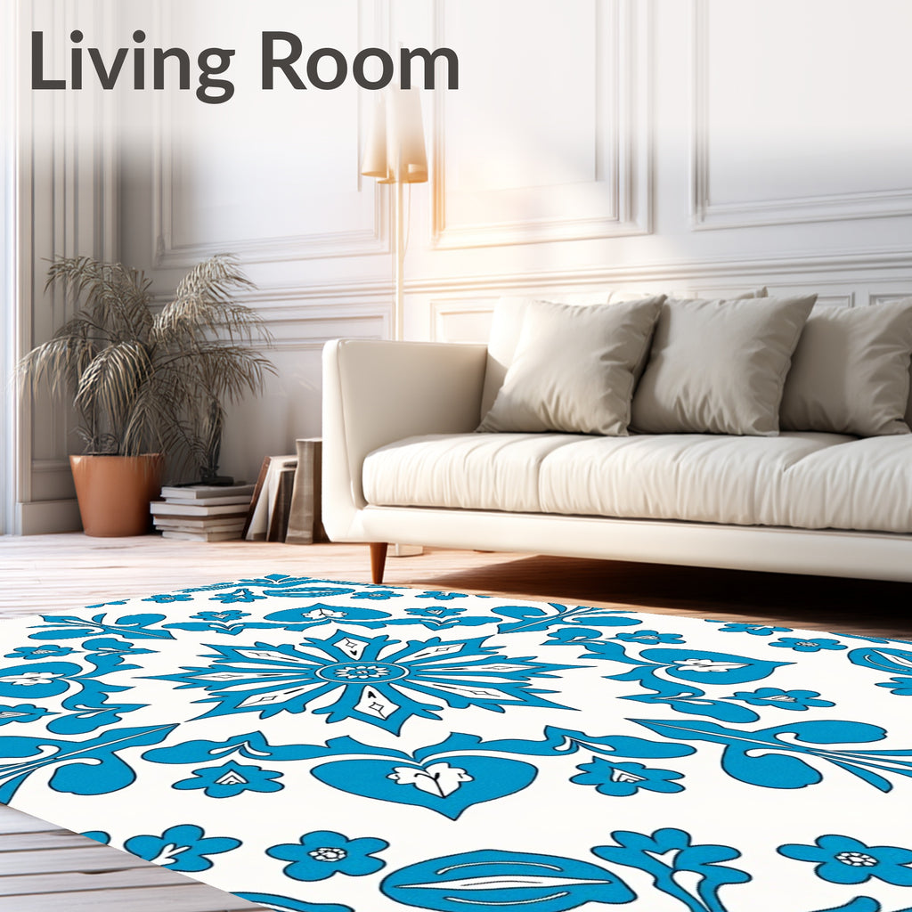 Bright Turquoise Floral Symmetry Rug