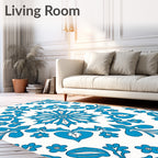 Bright Turquoise Floral Symmetry Rug