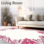 Magnificent Fuchsia Floral Scrollwork Border Rug