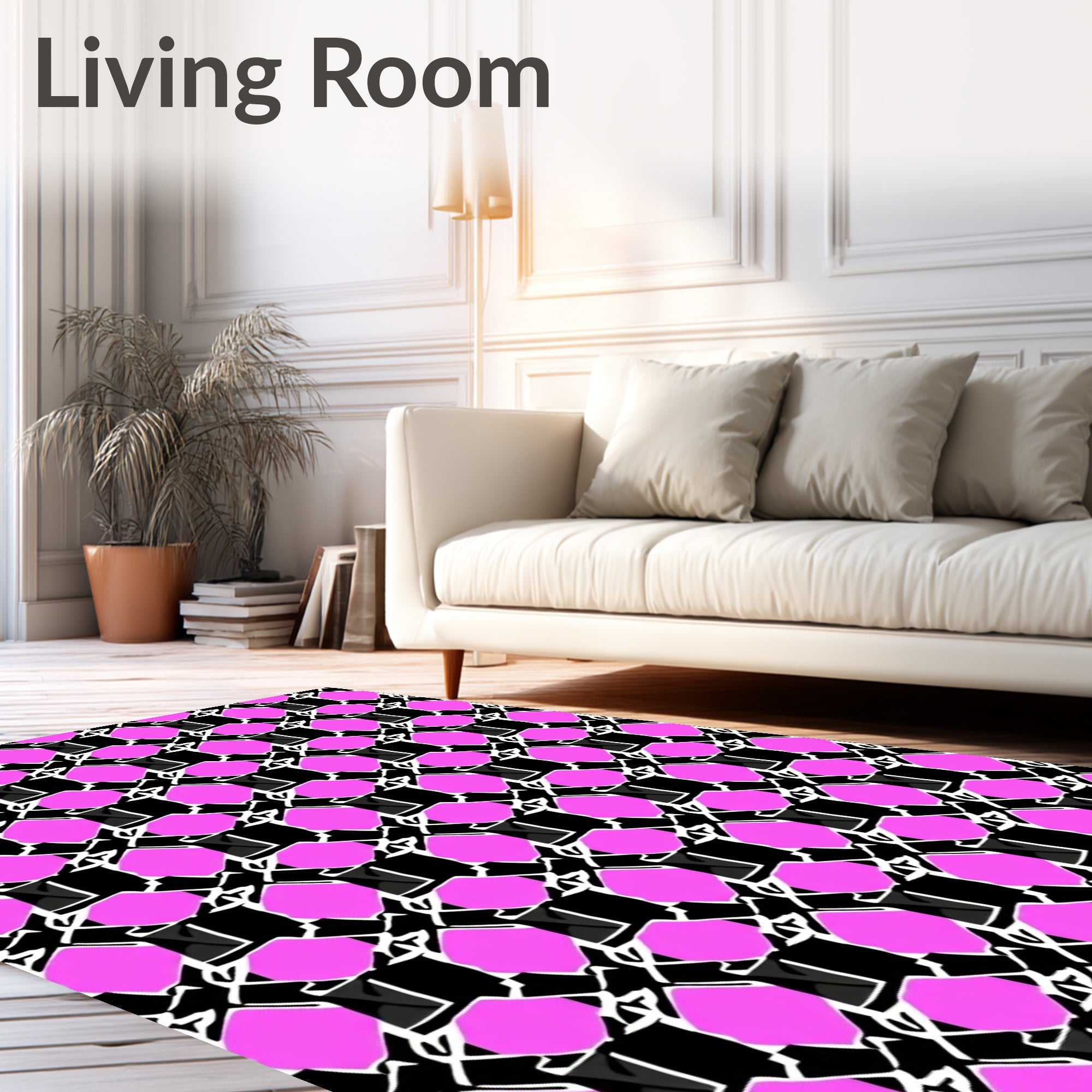 Pink Black Geometric Illusion Rug