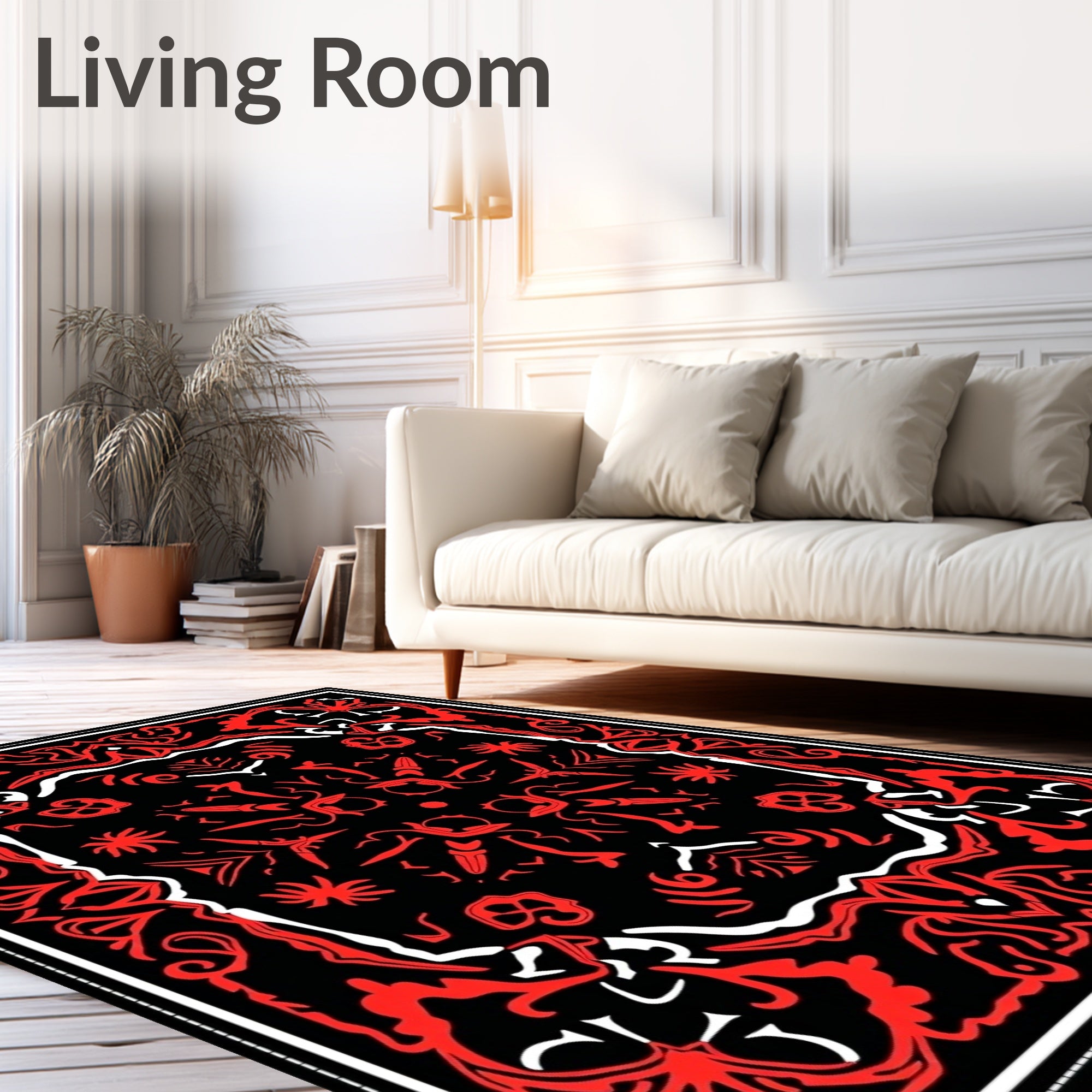 Bold Red Abstract Floral Bandana Rug