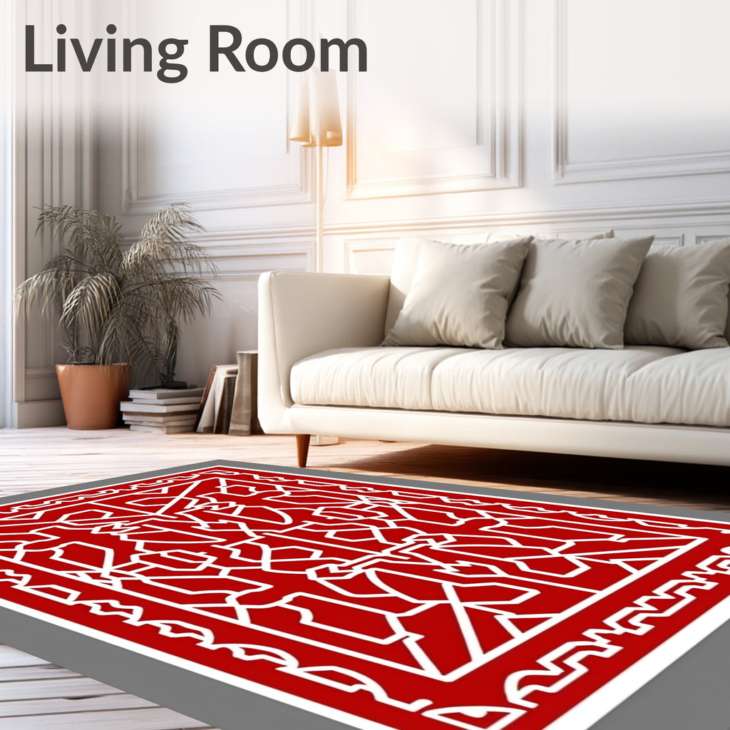 Bold Red Geometric Lattice Rug
