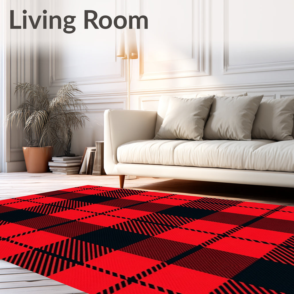 Classic Red Black Plaid Checkered Rug