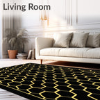 Bold Black and Gold Hexagon Grid Rug