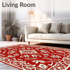 Crimson Floral Scroll Border Rug