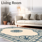 Deep Blue Floral Arch Medallion Rug