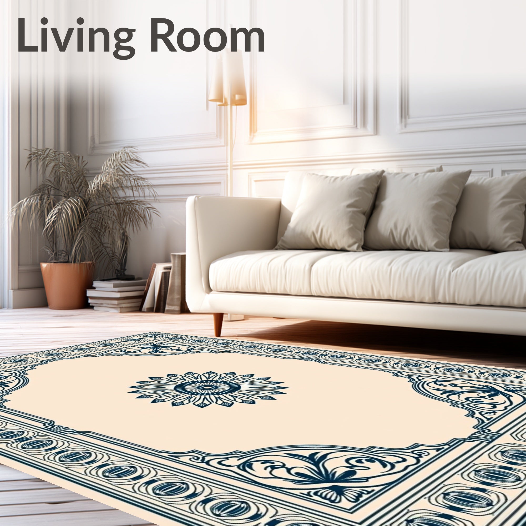Deep Blue Floral Arch Medallion Rug