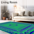 Vibrant Green Blue Geometric Maze Rug