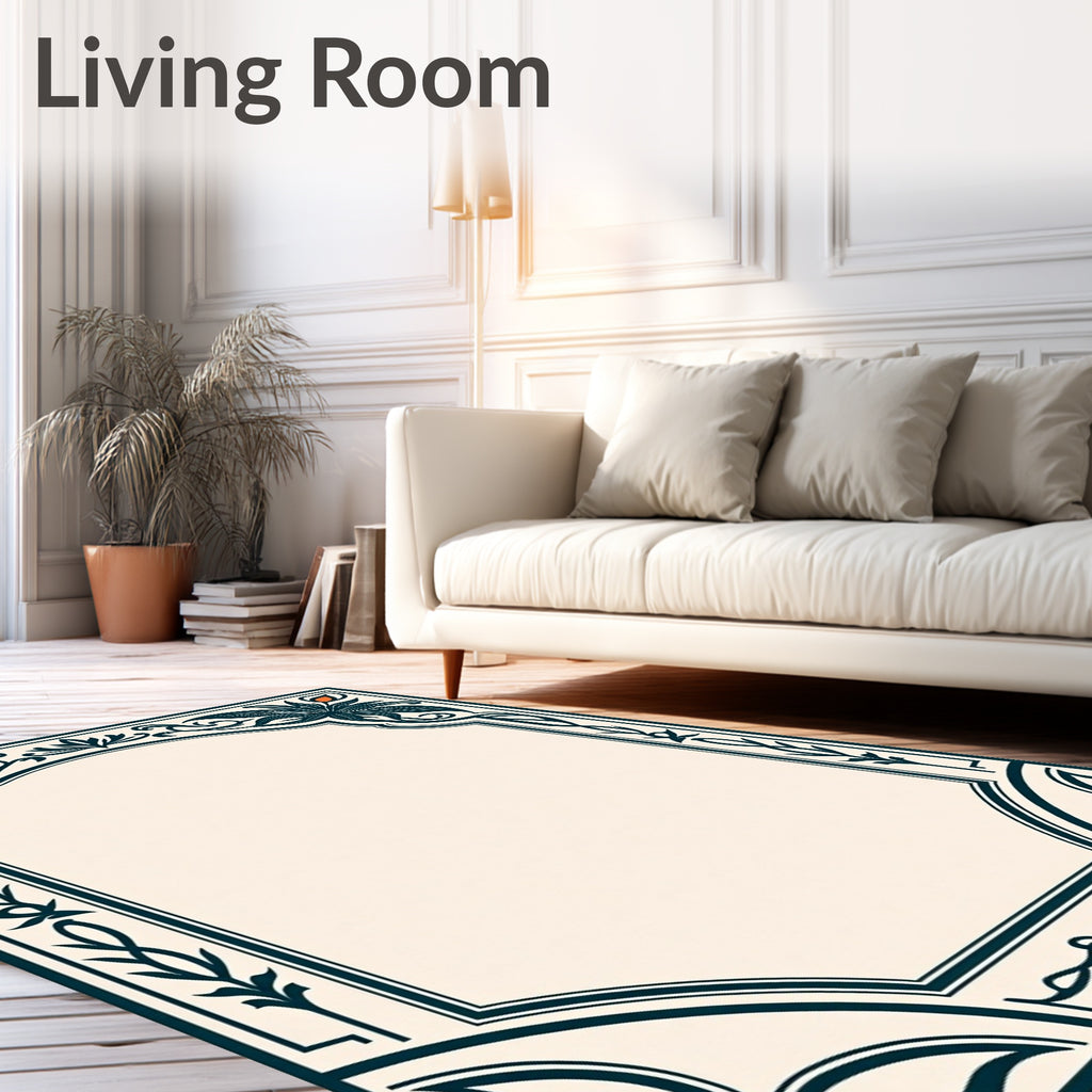Dark Teal Floral Archway Frame Rug