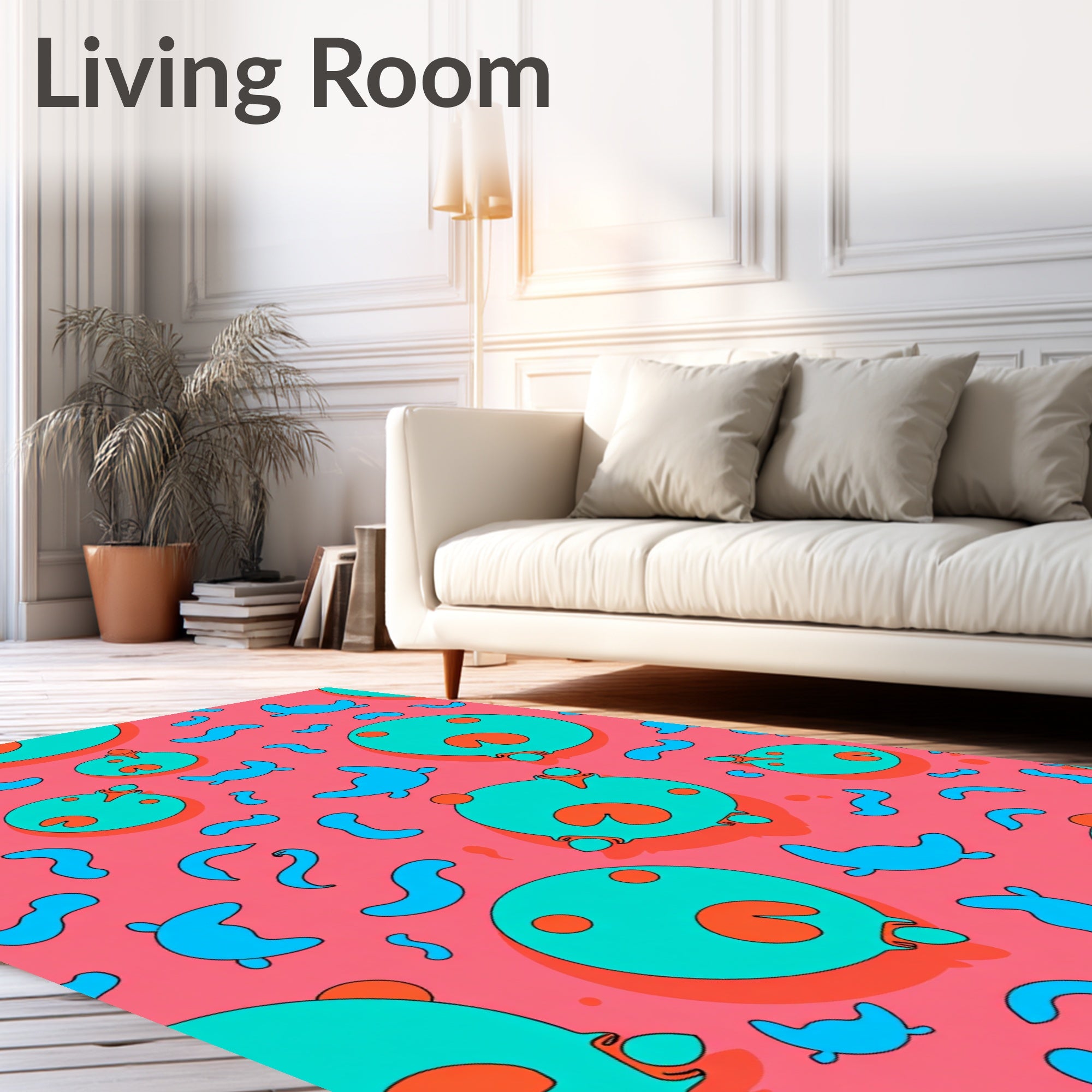 Coral And Teal Round Creatures Rug