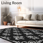 Classic Black White Damask Scroll Rug