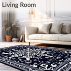 Navy White Snowflake Medallion Frame Rug