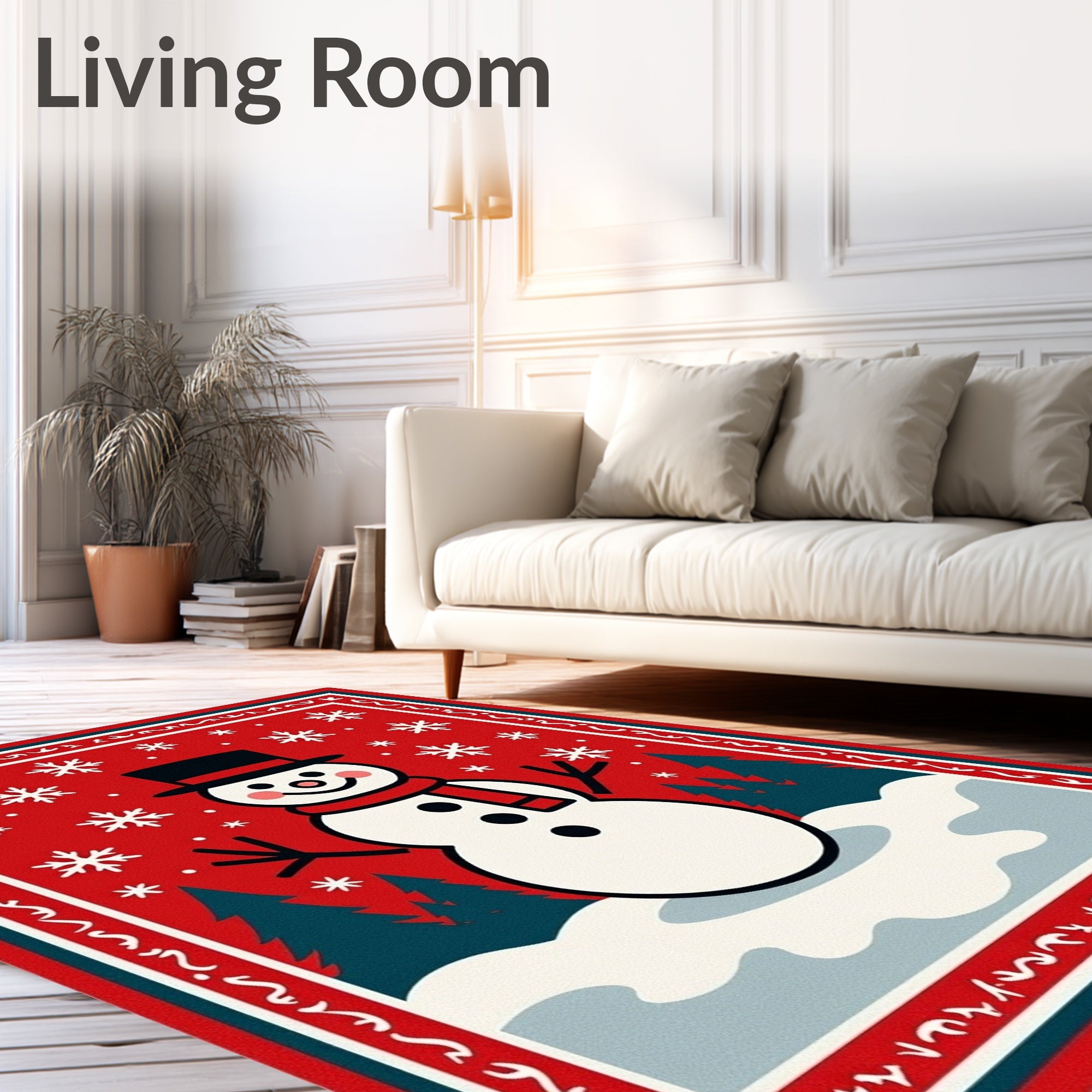 Festive Red Snowman and Trees Rug