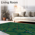 Deep Green Evergreen Berry Branch Rug