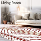 Crimson Feather Stripe Geometric Border Rug
