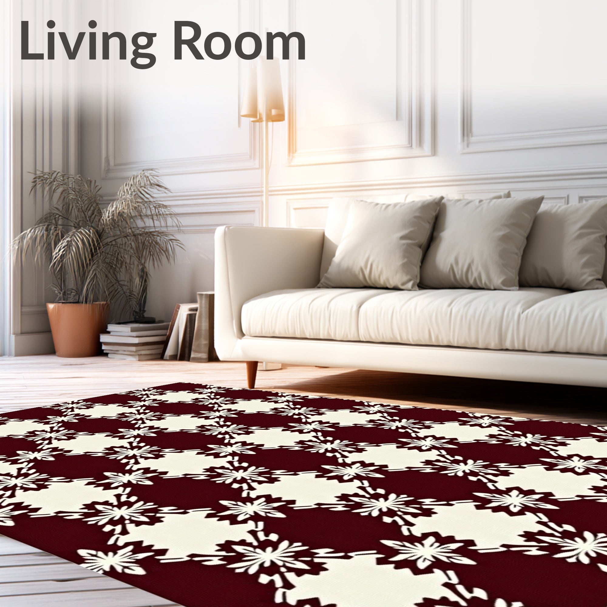 Maroon Ivory Geometric Starburst Grid Rug