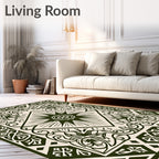 Dark Green Cream Floral Medallion Border Rug