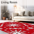 Crimson White Snowflake Explosion Rug