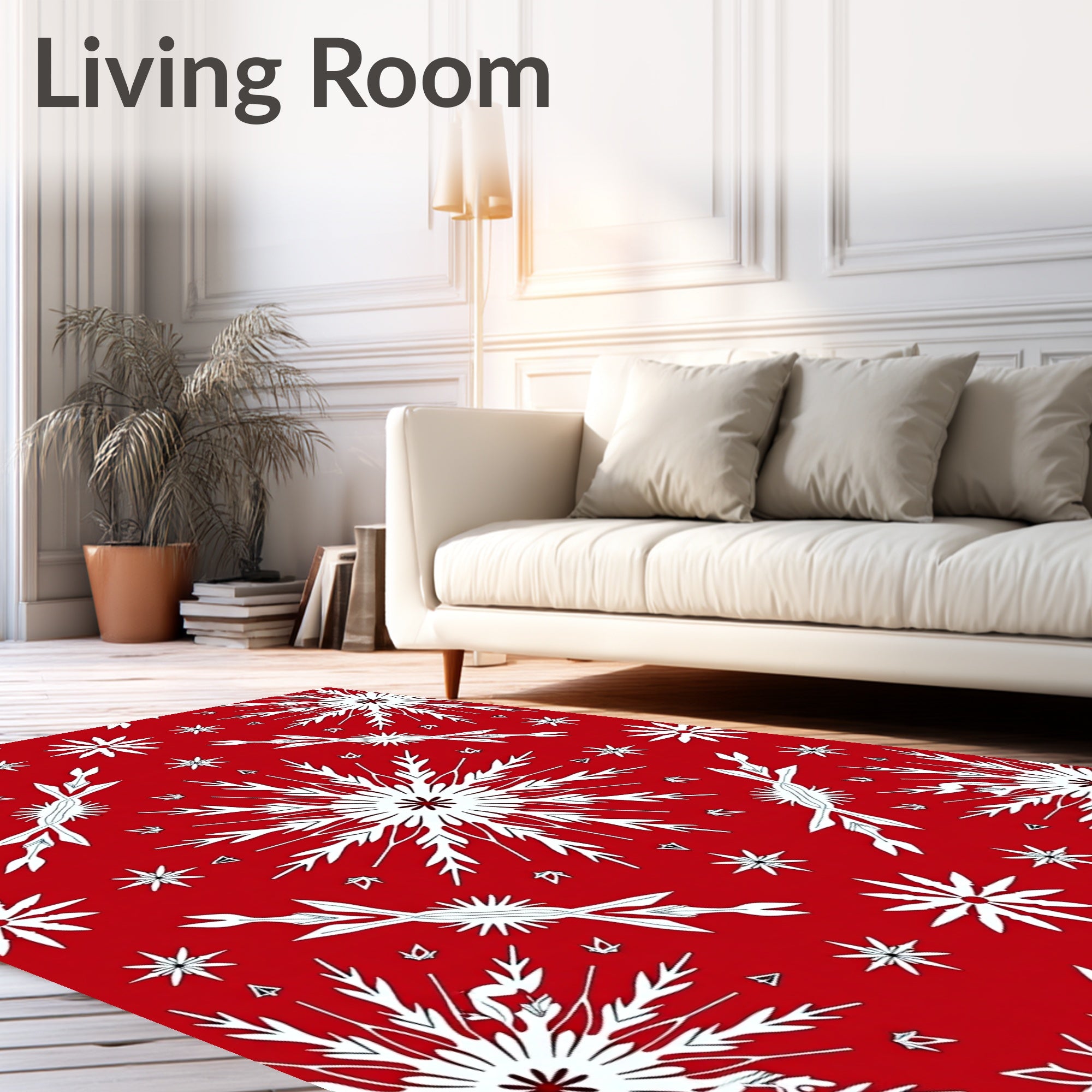 Crimson White Snowflake Explosion Rug