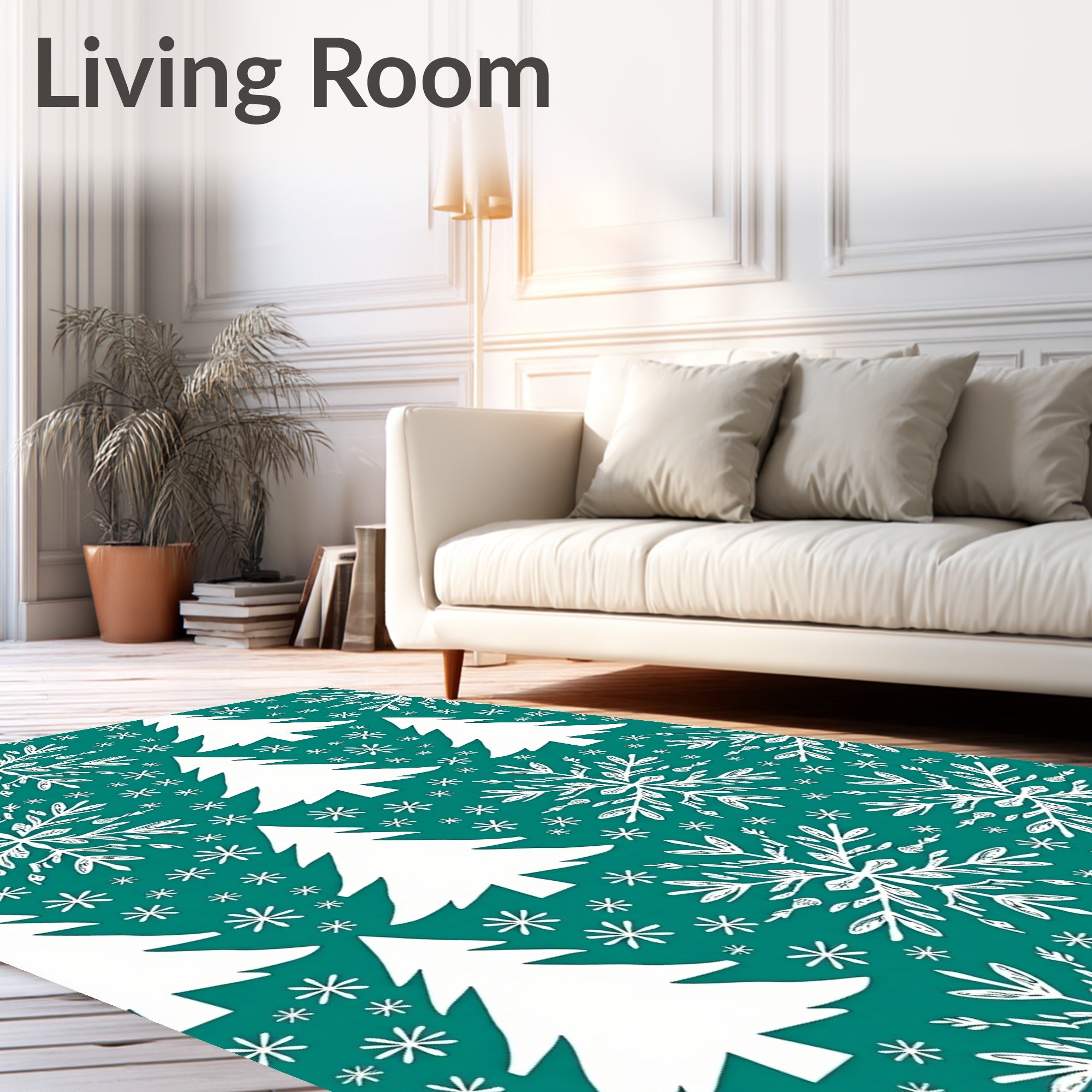 Teal Snowflake Christmas Tree Repeat Rug