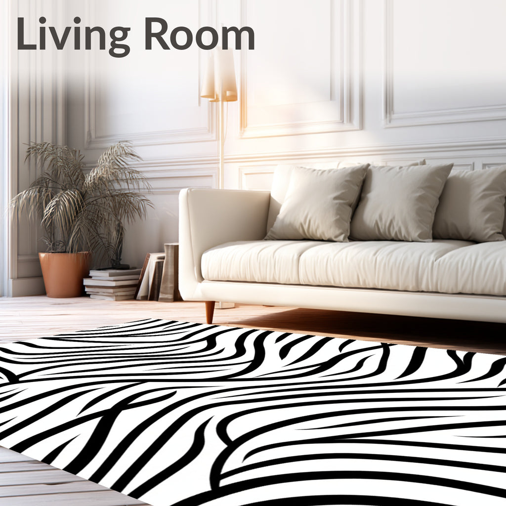 Bold Black White Organic Strokes Rug