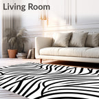 Bold Black White Organic Strokes Rug
