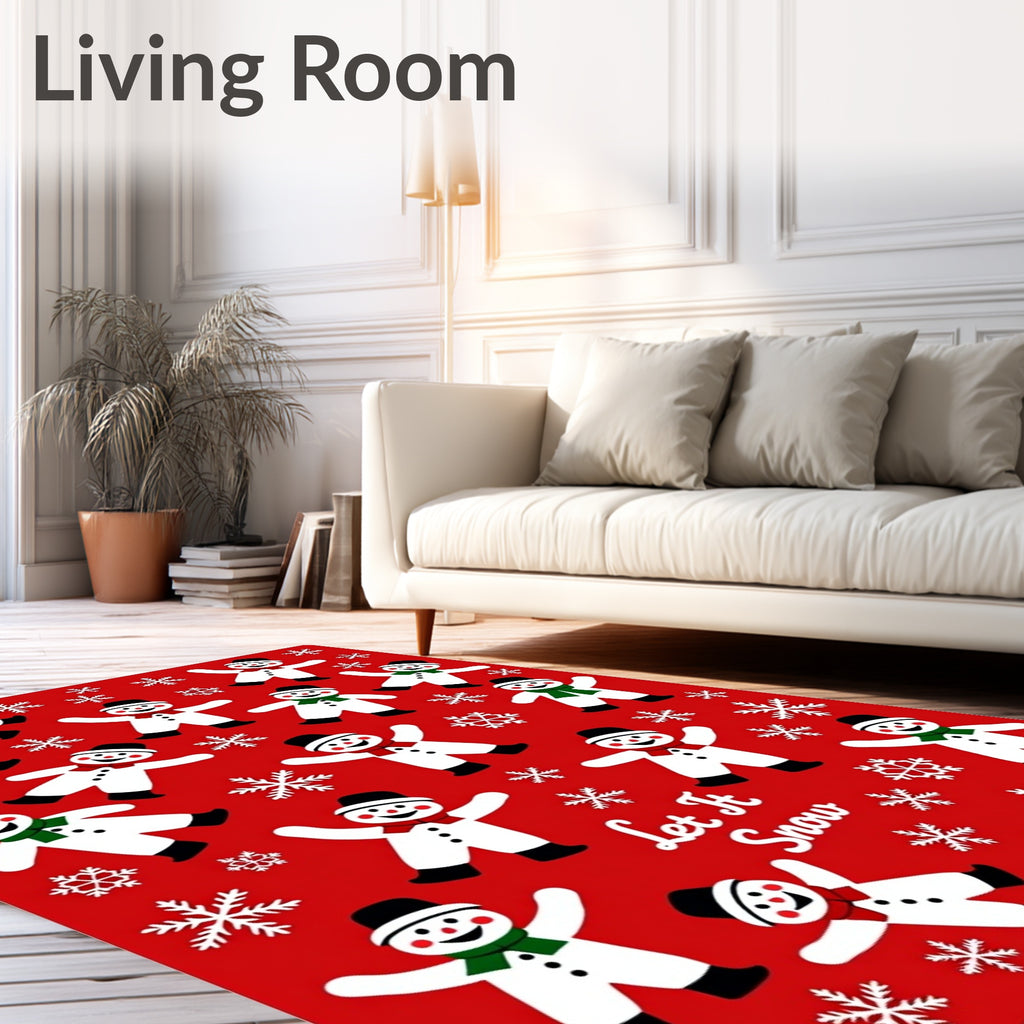 Playful Snowmen Snowflakes Red Collection Rug