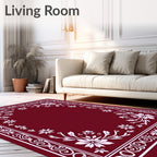 Crimson White Floral Scroll Border Rug