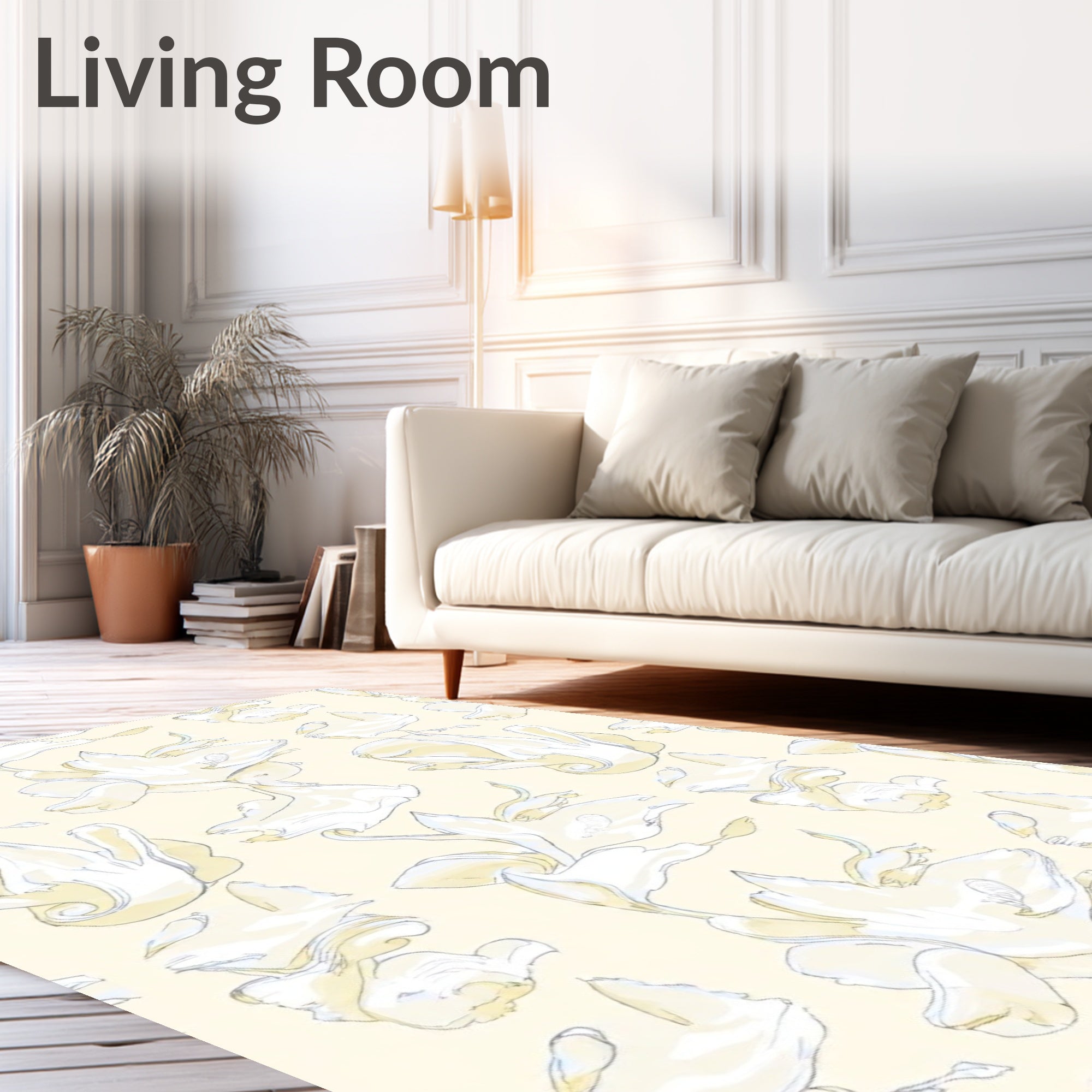 Soft Yellow Abstract Floral Blossom Rug