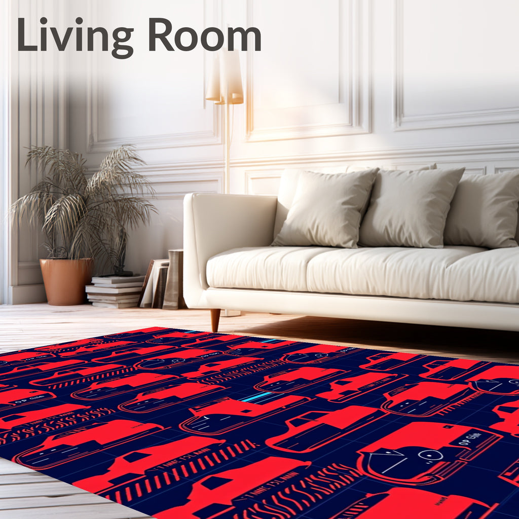 Red Retro Automotive Assemblage Rug