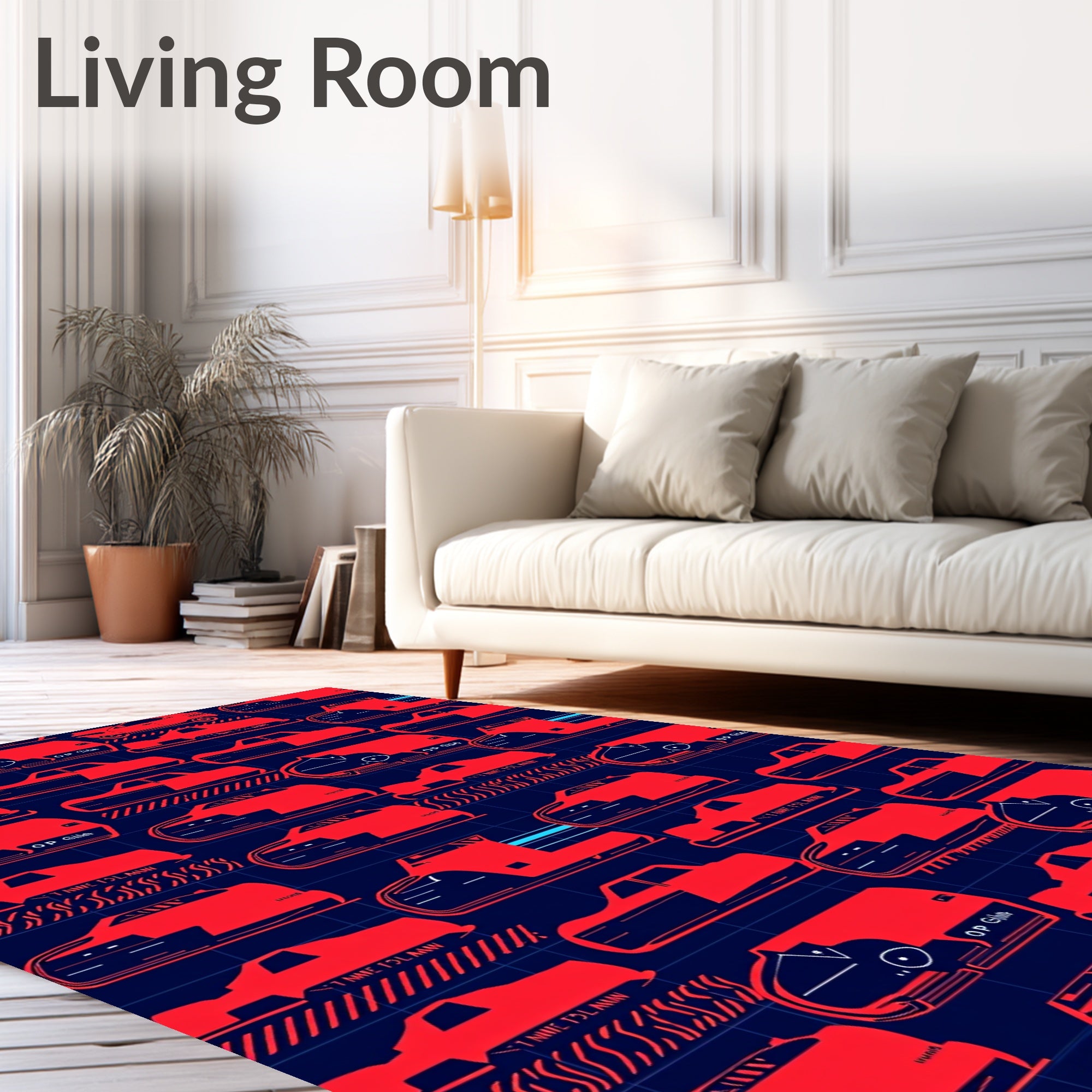 Red Retro Automotive Assemblage Rug