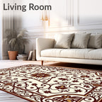 Crimson Floral Scroll Cream Rug