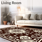 Rich Brown Ivory Medallion Floral Scroll Rug