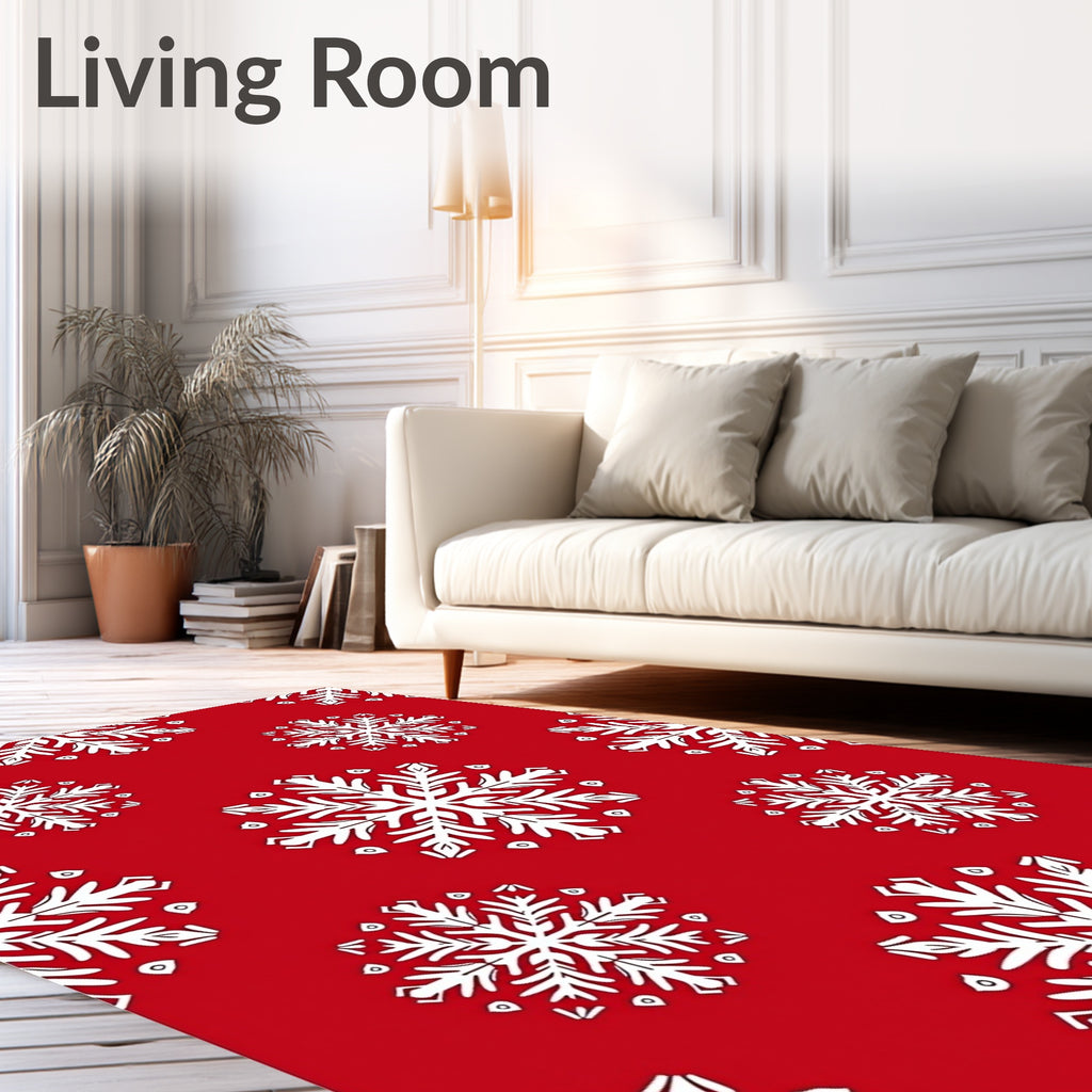 Crimson White Snowflake Repeat Rug