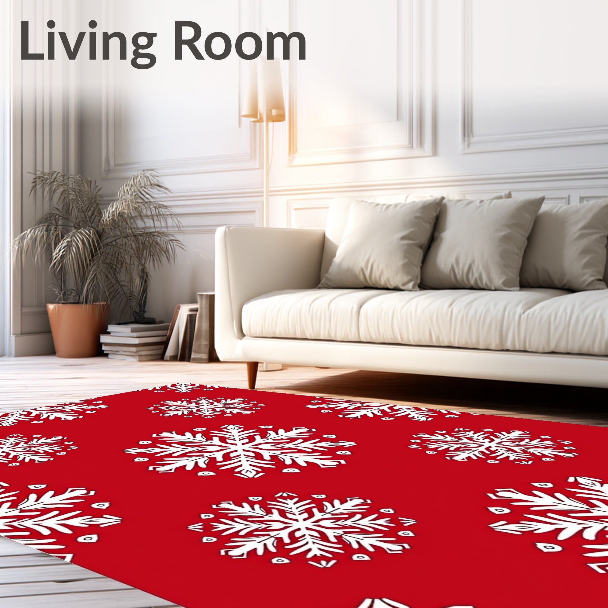 Crimson White Snowflake Repeat Rug