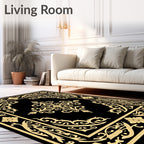 Black and Gold Scrollwork Floral Medallion Rug