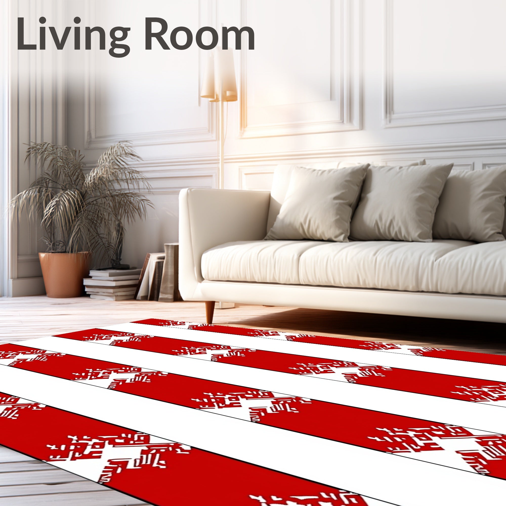 Bold Red White Jagged Stripe Rug