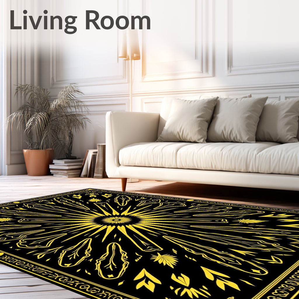 Golden Sunburst Star Mandala Rug