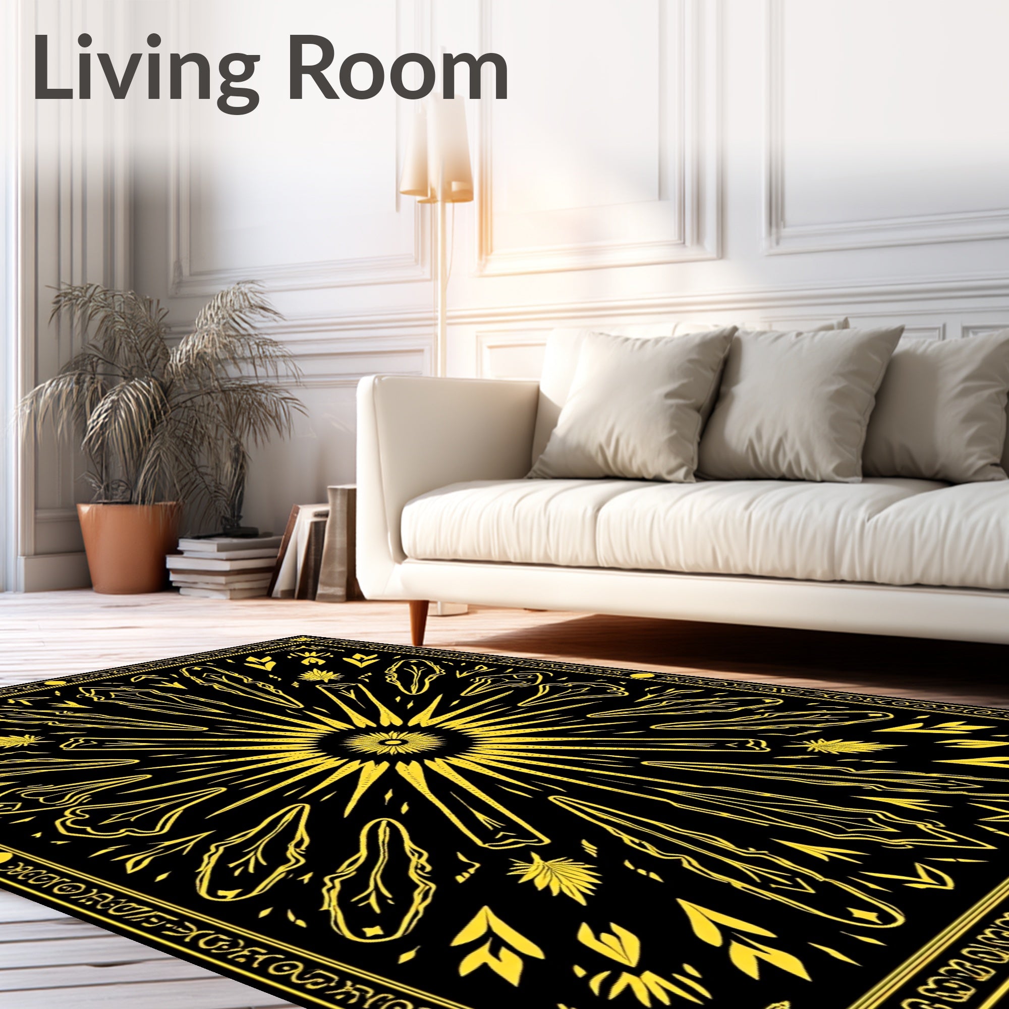 Golden Sunburst Star Mandala Rug