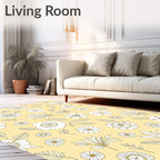 Soft Yellow Outline Floral Garden Rug
