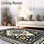Cream Black Floral Medallion Rug