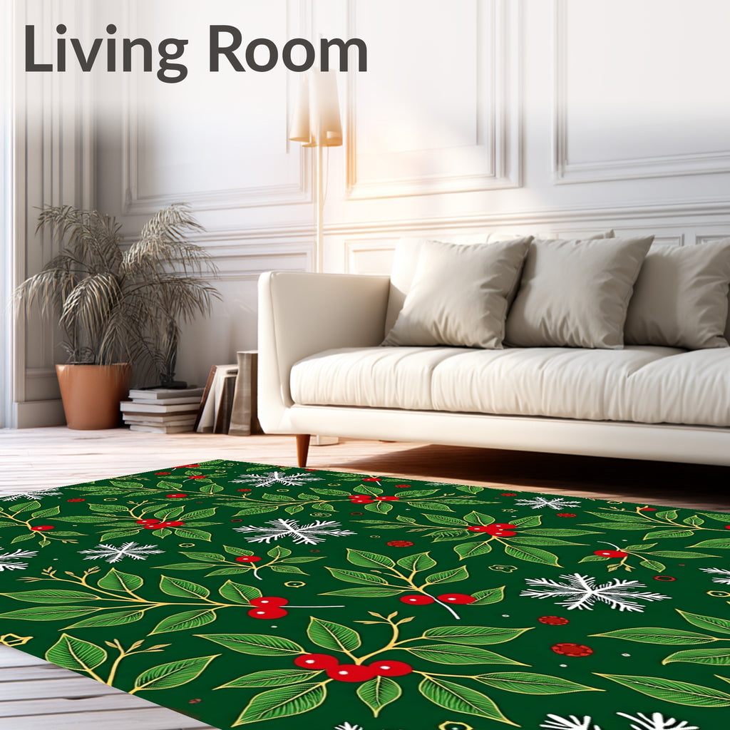 Emerald Green Holly Berry Snowflake Rug