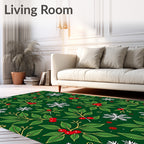 Emerald Green Holly Berry Snowflake Rug