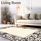 Ornate Black Flourish Border Rug