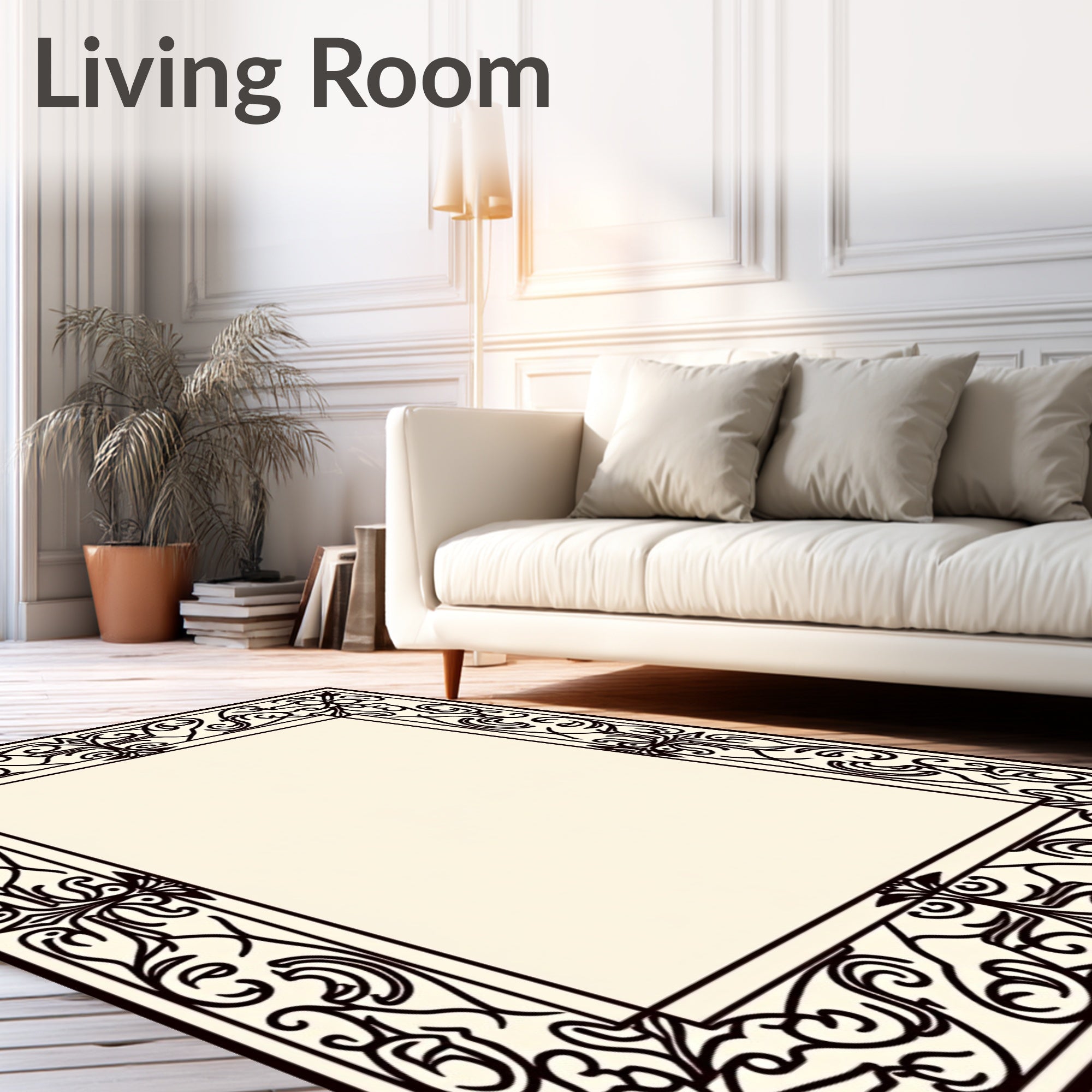 Ornate Black Flourish Border Rug