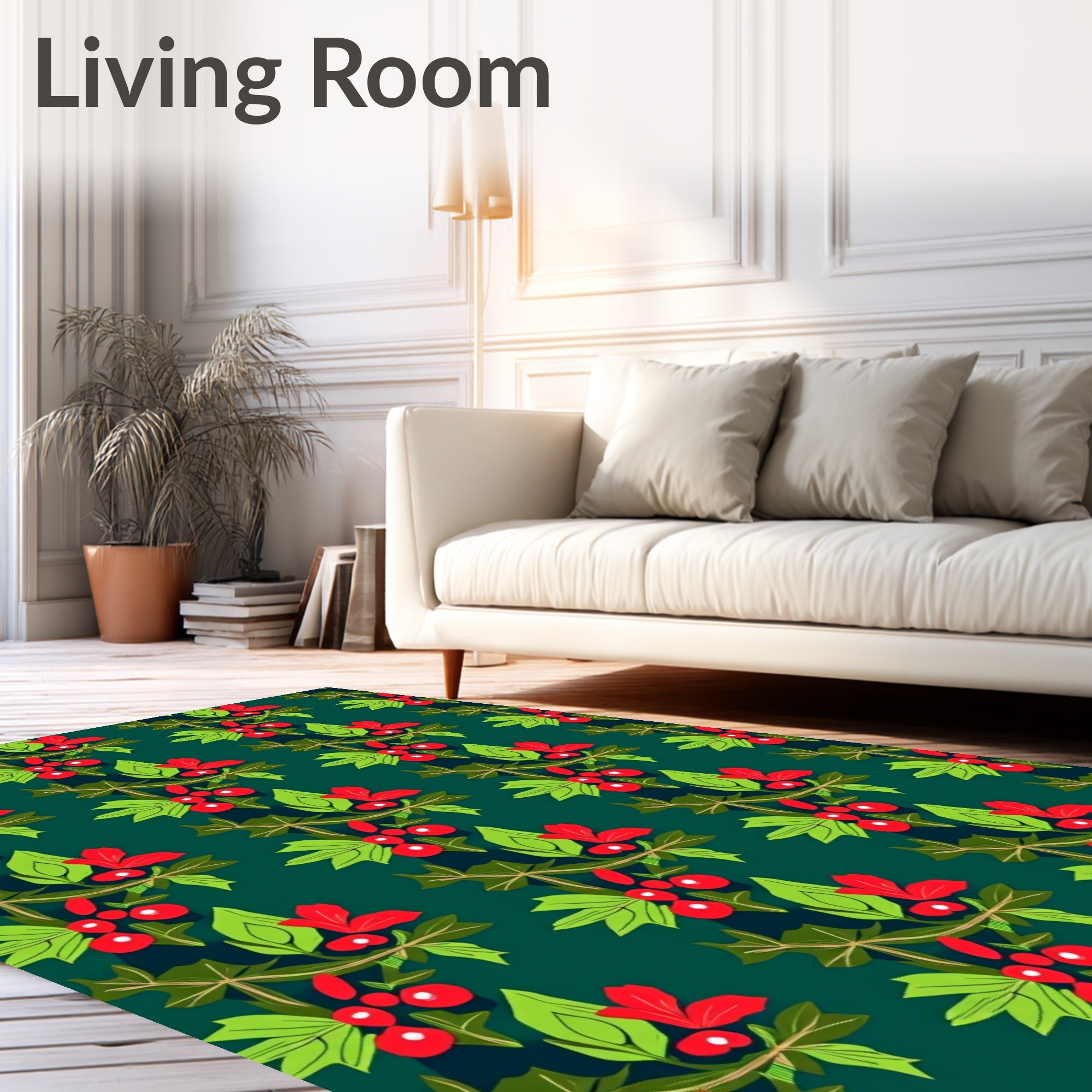 Red Berry Holly Green Sprig Repeat Rug