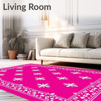 Hot Pink Floral Medallion Border Rug